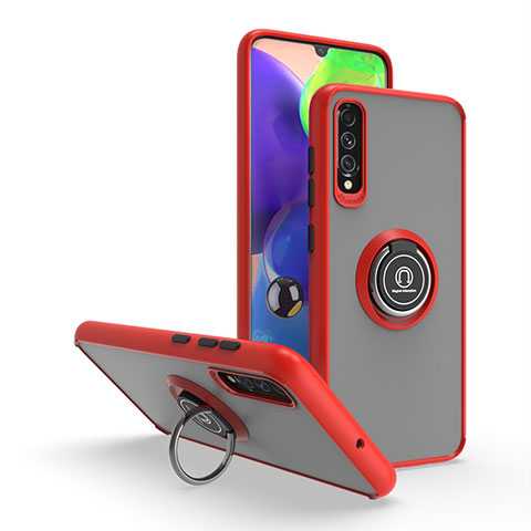 Silikon Hülle Handyhülle und Kunststoff Schutzhülle Hartschalen Tasche mit Magnetisch Fingerring Ständer QW2 für Samsung Galaxy A70 Rot