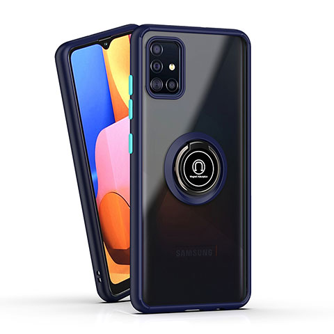 Silikon Hülle Handyhülle und Kunststoff Schutzhülle Hartschalen Tasche mit Magnetisch Fingerring Ständer QW2 für Samsung Galaxy A71 4G A715 Blau