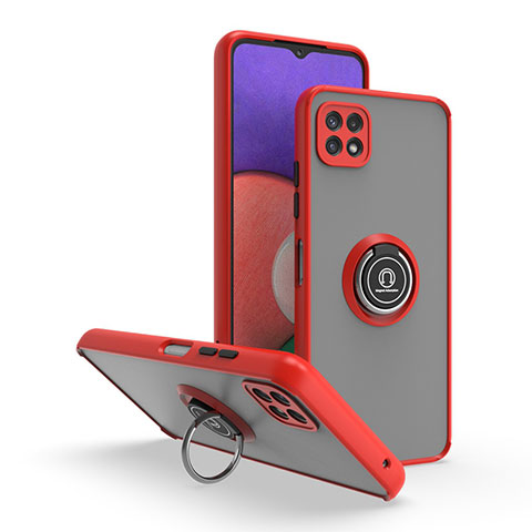 Silikon Hülle Handyhülle und Kunststoff Schutzhülle Hartschalen Tasche mit Magnetisch Fingerring Ständer QW2 für Samsung Galaxy F42 5G Rot