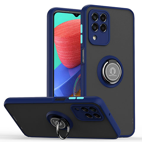 Silikon Hülle Handyhülle und Kunststoff Schutzhülle Hartschalen Tasche mit Magnetisch Fingerring Ständer QW2 für Samsung Galaxy M33 5G Blau