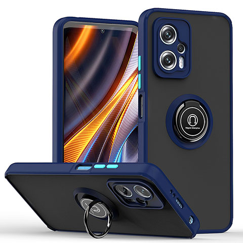 Silikon Hülle Handyhülle und Kunststoff Schutzhülle Hartschalen Tasche mit Magnetisch Fingerring Ständer QW2 für Xiaomi Poco X4 GT 5G Blau