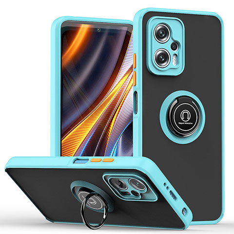 Silikon Hülle Handyhülle und Kunststoff Schutzhülle Hartschalen Tasche mit Magnetisch Fingerring Ständer QW2 für Xiaomi Poco X4 GT 5G Cyan