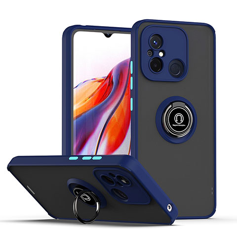 Silikon Hülle Handyhülle und Kunststoff Schutzhülle Hartschalen Tasche mit Magnetisch Fingerring Ständer QW2 für Xiaomi Redmi 11A 4G Blau