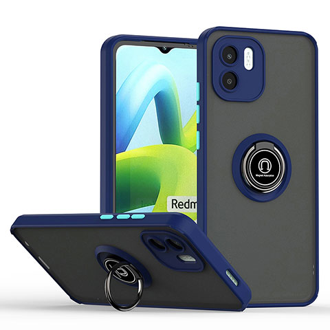 Silikon Hülle Handyhülle und Kunststoff Schutzhülle Hartschalen Tasche mit Magnetisch Fingerring Ständer QW2 für Xiaomi Redmi A1 Blau