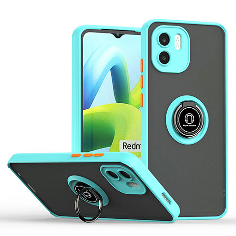 Silikon Hülle Handyhülle und Kunststoff Schutzhülle Hartschalen Tasche mit Magnetisch Fingerring Ständer QW2 für Xiaomi Redmi A1 Cyan