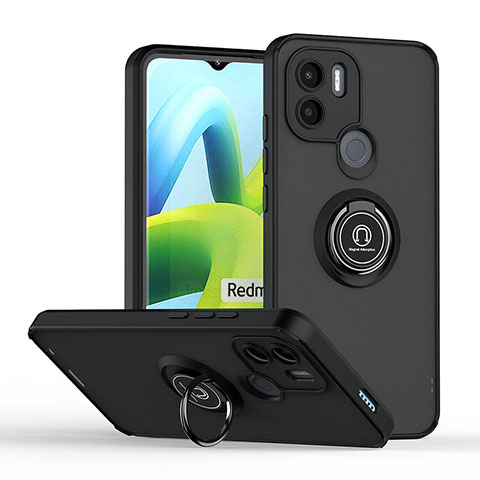 Silikon Hülle Handyhülle und Kunststoff Schutzhülle Hartschalen Tasche mit Magnetisch Fingerring Ständer QW2 für Xiaomi Redmi A1 Plus Schwarz