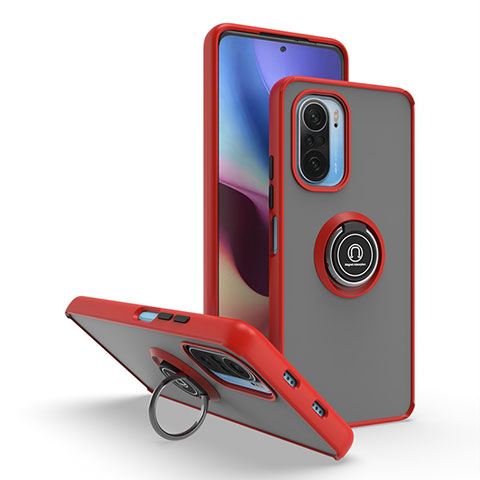 Silikon Hülle Handyhülle und Kunststoff Schutzhülle Hartschalen Tasche mit Magnetisch Fingerring Ständer QW2 für Xiaomi Redmi K40 Pro+ Plus 5G Rot