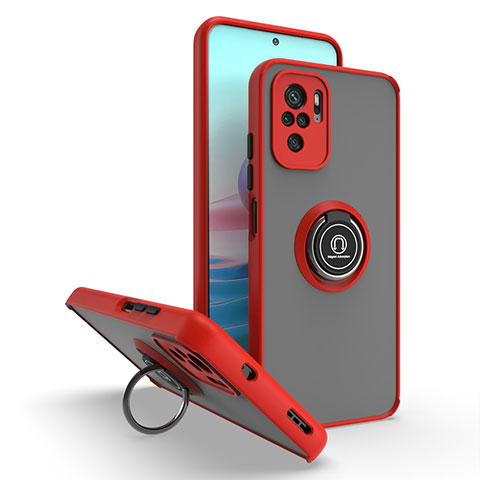 Silikon Hülle Handyhülle und Kunststoff Schutzhülle Hartschalen Tasche mit Magnetisch Fingerring Ständer QW2 für Xiaomi Redmi Note 10 Pro 4G Rot