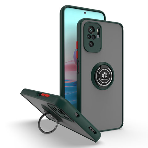 Silikon Hülle Handyhülle und Kunststoff Schutzhülle Hartschalen Tasche mit Magnetisch Fingerring Ständer QW2 für Xiaomi Redmi Note 10 Pro Max Nachtgrün