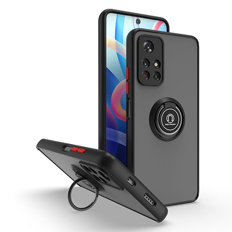 Silikon Hülle Handyhülle und Kunststoff Schutzhülle Hartschalen Tasche mit Magnetisch Fingerring Ständer QW2 für Xiaomi Redmi Note 11 5G Rot und Schwarz