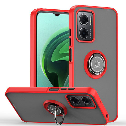 Silikon Hülle Handyhülle und Kunststoff Schutzhülle Hartschalen Tasche mit Magnetisch Fingerring Ständer QW2 für Xiaomi Redmi Note 11E 5G Rot