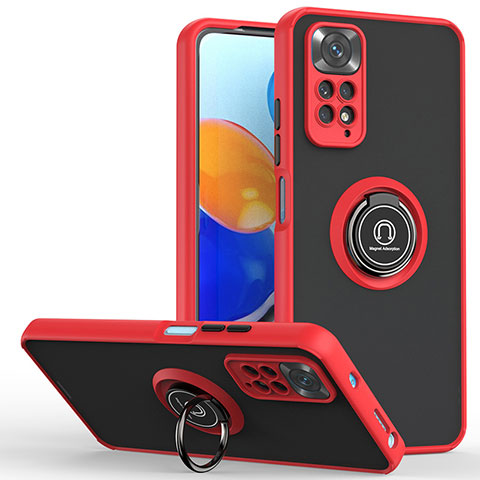 Silikon Hülle Handyhülle und Kunststoff Schutzhülle Hartschalen Tasche mit Magnetisch Fingerring Ständer QW2 für Xiaomi Redmi Note 11S 4G Rot