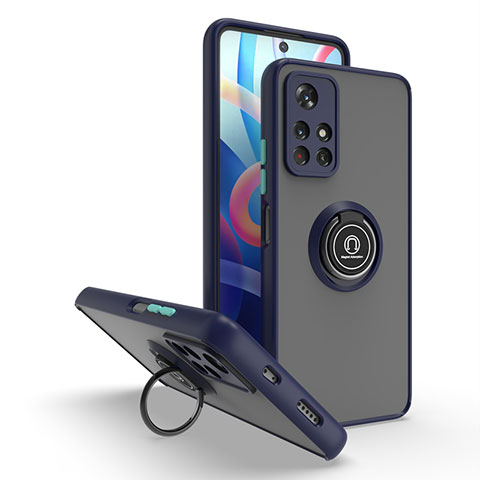 Silikon Hülle Handyhülle und Kunststoff Schutzhülle Hartschalen Tasche mit Magnetisch Fingerring Ständer QW2 für Xiaomi Redmi Note 11T 5G Blau