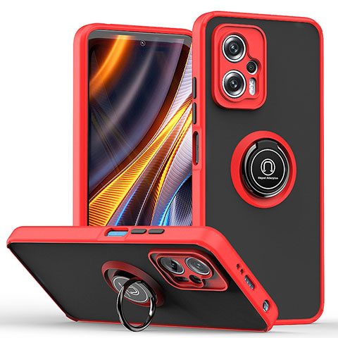 Silikon Hülle Handyhülle und Kunststoff Schutzhülle Hartschalen Tasche mit Magnetisch Fingerring Ständer QW2 für Xiaomi Redmi Note 11T Pro 5G Rot