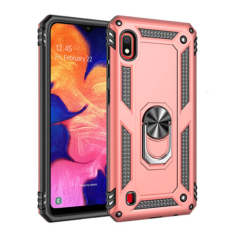 Silikon Hülle Handyhülle und Kunststoff Schutzhülle Hartschalen Tasche mit Magnetisch Fingerring Ständer QW3 für Samsung Galaxy A10 Rosegold