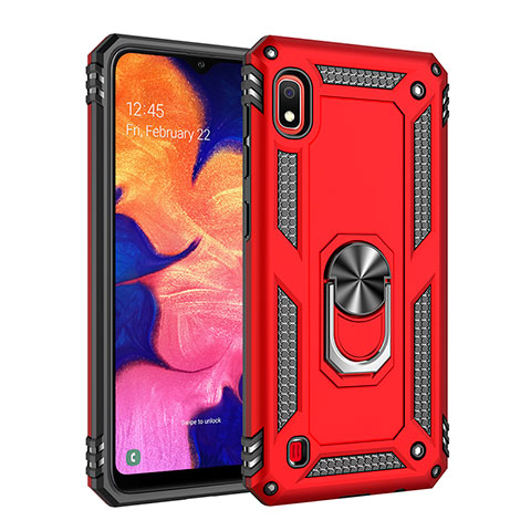 Silikon Hülle Handyhülle und Kunststoff Schutzhülle Hartschalen Tasche mit Magnetisch Fingerring Ständer QW3 für Samsung Galaxy A10 Rot