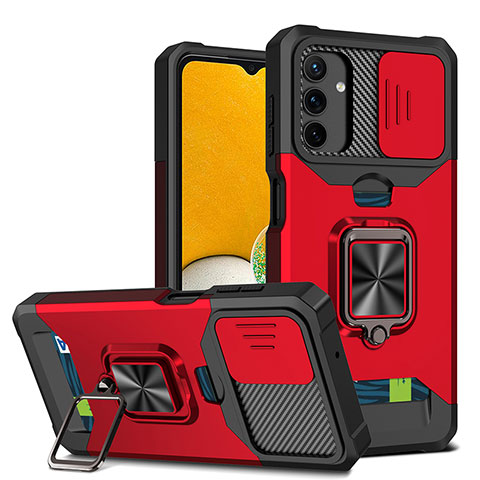 Silikon Hülle Handyhülle und Kunststoff Schutzhülle Hartschalen Tasche mit Magnetisch Fingerring Ständer QW3 für Samsung Galaxy A13 5G Rot
