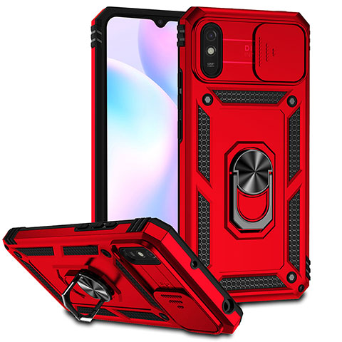 Silikon Hülle Handyhülle und Kunststoff Schutzhülle Hartschalen Tasche mit Magnetisch Fingerring Ständer QW3 für Xiaomi Redmi 9A Rot