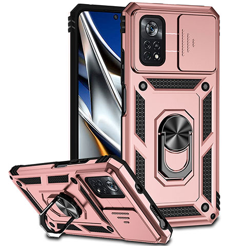 Silikon Hülle Handyhülle und Kunststoff Schutzhülle Hartschalen Tasche mit Magnetisch Fingerring Ständer QW3 für Xiaomi Redmi Note 11E Pro 5G Rosegold