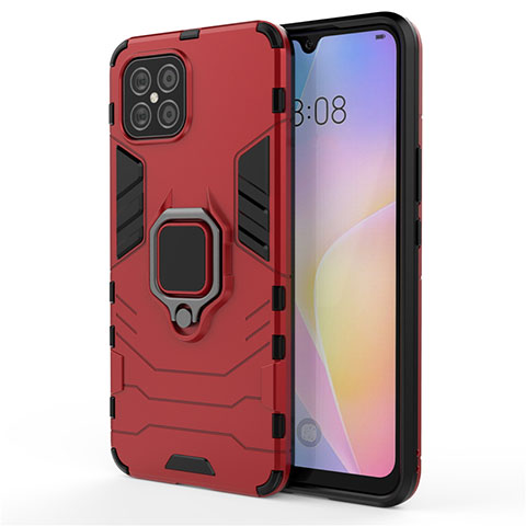 Silikon Hülle Handyhülle und Kunststoff Schutzhülle Hartschalen Tasche mit Magnetisch Fingerring Ständer S01 für Huawei Nova 8 SE 5G Rot