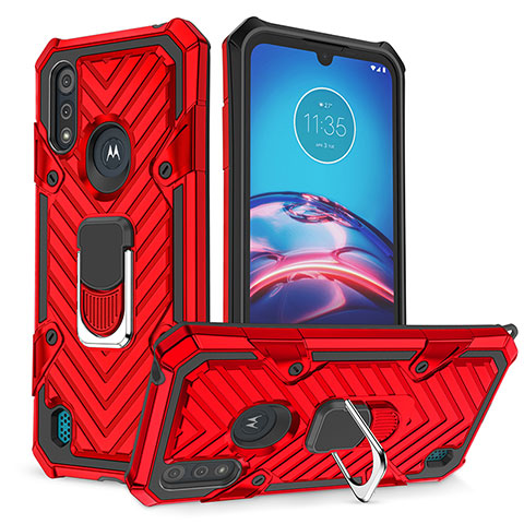 Silikon Hülle Handyhülle und Kunststoff Schutzhülle Hartschalen Tasche mit Magnetisch Fingerring Ständer S01 für Motorola Moto E6s (2020) Rot