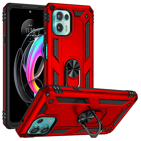 Silikon Hülle Handyhülle und Kunststoff Schutzhülle Hartschalen Tasche mit Magnetisch Fingerring Ständer S01 für Motorola Moto Edge 20 Lite 5G Rot