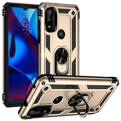 Silikon Hülle Handyhülle und Kunststoff Schutzhülle Hartschalen Tasche mit Magnetisch Fingerring Ständer S01 für Motorola Moto G Pure Gold