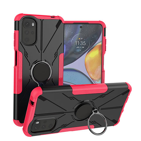 Silikon Hülle Handyhülle und Kunststoff Schutzhülle Hartschalen Tasche mit Magnetisch Fingerring Ständer S01 für Motorola Moto G22 Pink