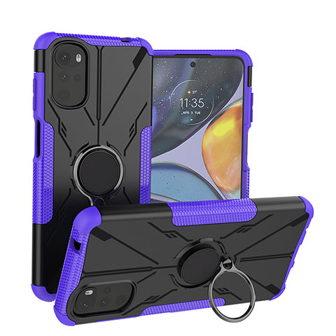 Silikon Hülle Handyhülle und Kunststoff Schutzhülle Hartschalen Tasche mit Magnetisch Fingerring Ständer S01 für Motorola Moto G22 Violett