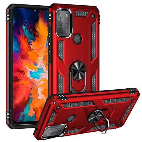 Silikon Hülle Handyhülle und Kunststoff Schutzhülle Hartschalen Tasche mit Magnetisch Fingerring Ständer S01 für Motorola Moto G50 Rot