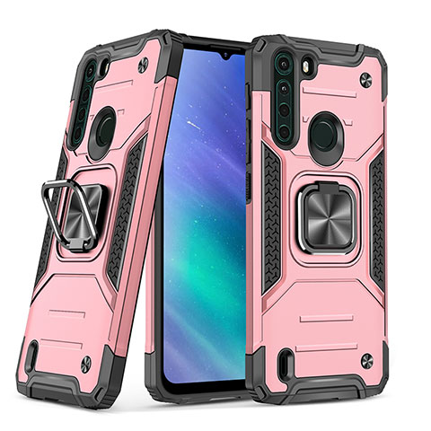 Silikon Hülle Handyhülle und Kunststoff Schutzhülle Hartschalen Tasche mit Magnetisch Fingerring Ständer S01 für Motorola Moto One Fusion Rosegold