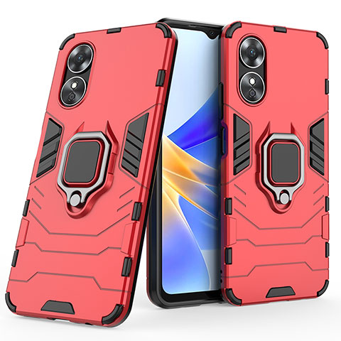 Silikon Hülle Handyhülle und Kunststoff Schutzhülle Hartschalen Tasche mit Magnetisch Fingerring Ständer S01 für Oppo A17 Rot