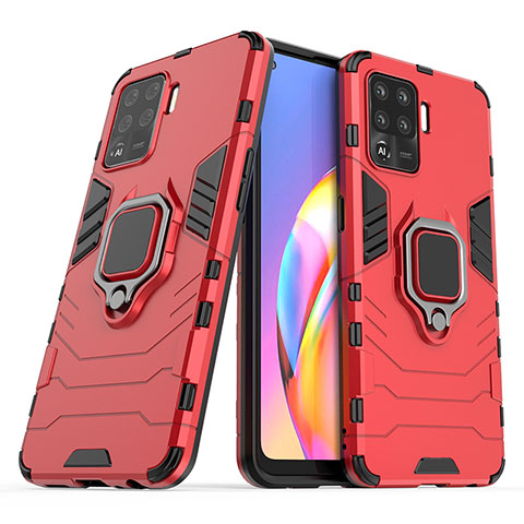 Silikon Hülle Handyhülle und Kunststoff Schutzhülle Hartschalen Tasche mit Magnetisch Fingerring Ständer S01 für Oppo A94 4G Rot