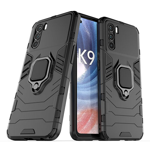 Silikon Hülle Handyhülle und Kunststoff Schutzhülle Hartschalen Tasche mit Magnetisch Fingerring Ständer S01 für Oppo K9 Pro 5G Schwarz