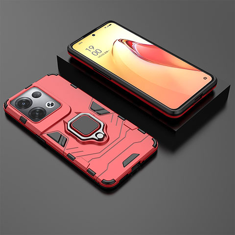 Silikon Hülle Handyhülle und Kunststoff Schutzhülle Hartschalen Tasche mit Magnetisch Fingerring Ständer S01 für Oppo Reno9 Pro+ Plus 5G Rot