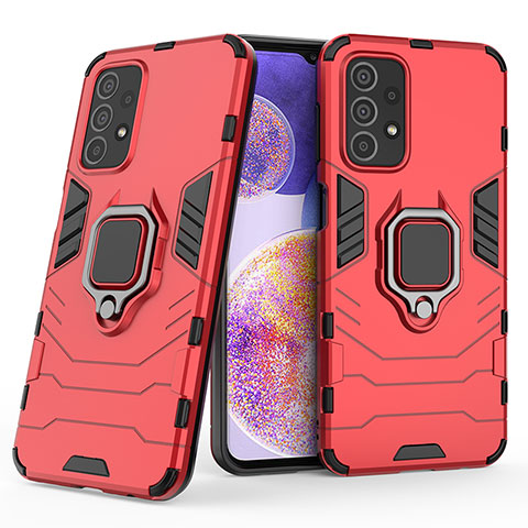 Silikon Hülle Handyhülle und Kunststoff Schutzhülle Hartschalen Tasche mit Magnetisch Fingerring Ständer S01 für Samsung Galaxy A23 5G Rot