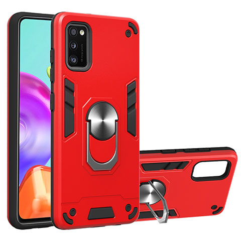 Silikon Hülle Handyhülle und Kunststoff Schutzhülle Hartschalen Tasche mit Magnetisch Fingerring Ständer S01 für Samsung Galaxy A41 Rot