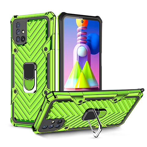 Silikon Hülle Handyhülle und Kunststoff Schutzhülle Hartschalen Tasche mit Magnetisch Fingerring Ständer S01 für Samsung Galaxy M51 Minzgrün