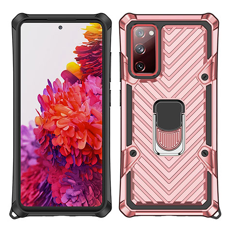 Silikon Hülle Handyhülle und Kunststoff Schutzhülle Hartschalen Tasche mit Magnetisch Fingerring Ständer S01 für Samsung Galaxy S20 Lite 5G Rosegold