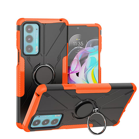 Silikon Hülle Handyhülle und Kunststoff Schutzhülle Hartschalen Tasche mit Magnetisch Fingerring Ständer S02 für Motorola Moto Edge 20 5G Orange