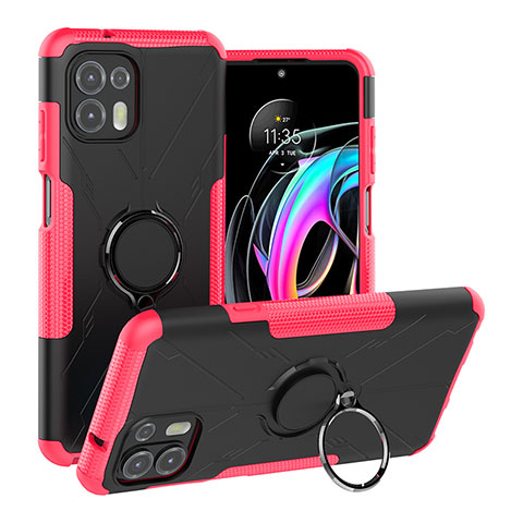 Silikon Hülle Handyhülle und Kunststoff Schutzhülle Hartschalen Tasche mit Magnetisch Fingerring Ständer S02 für Motorola Moto Edge 20 Lite 5G Pink