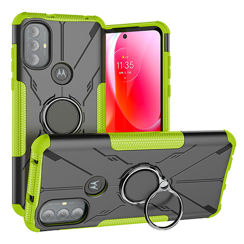 Silikon Hülle Handyhülle und Kunststoff Schutzhülle Hartschalen Tasche mit Magnetisch Fingerring Ständer S02 für Motorola Moto G Play (2023) Grün