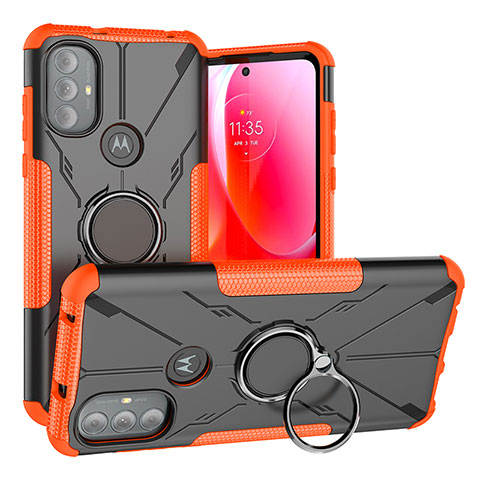 Silikon Hülle Handyhülle und Kunststoff Schutzhülle Hartschalen Tasche mit Magnetisch Fingerring Ständer S02 für Motorola Moto G Play (2023) Orange