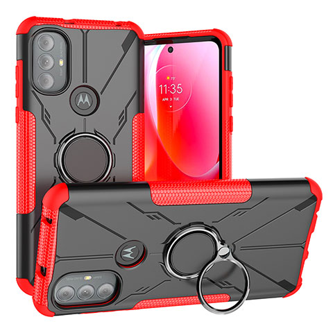 Silikon Hülle Handyhülle und Kunststoff Schutzhülle Hartschalen Tasche mit Magnetisch Fingerring Ständer S02 für Motorola Moto G Play (2023) Rot