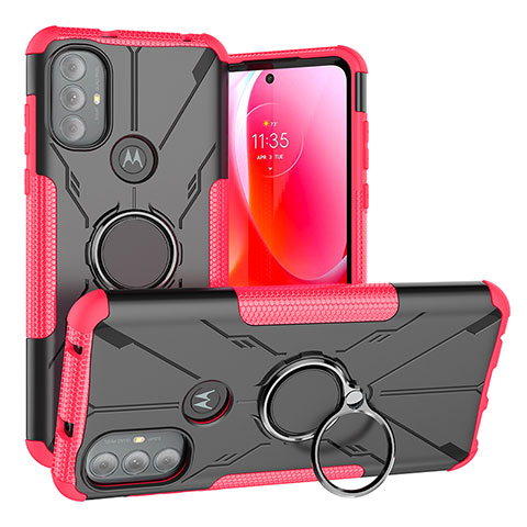 Silikon Hülle Handyhülle und Kunststoff Schutzhülle Hartschalen Tasche mit Magnetisch Fingerring Ständer S02 für Motorola Moto G Power (2022) Pink