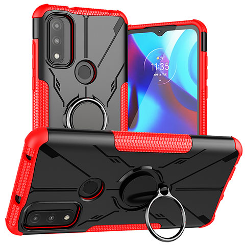 Silikon Hülle Handyhülle und Kunststoff Schutzhülle Hartschalen Tasche mit Magnetisch Fingerring Ständer S02 für Motorola Moto G Pure Rot