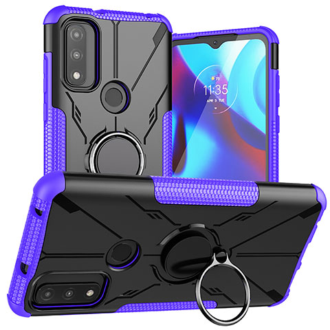 Silikon Hülle Handyhülle und Kunststoff Schutzhülle Hartschalen Tasche mit Magnetisch Fingerring Ständer S02 für Motorola Moto G Pure Violett