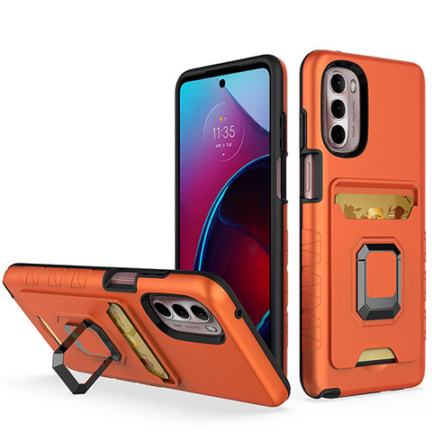 Silikon Hülle Handyhülle und Kunststoff Schutzhülle Hartschalen Tasche mit Magnetisch Fingerring Ständer S02 für Motorola Moto G Stylus (2022) 5G Orange