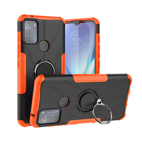 Silikon Hülle Handyhülle und Kunststoff Schutzhülle Hartschalen Tasche mit Magnetisch Fingerring Ständer S02 für Motorola Moto G50 Orange