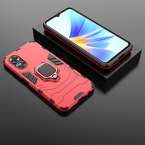 Silikon Hülle Handyhülle und Kunststoff Schutzhülle Hartschalen Tasche mit Magnetisch Fingerring Ständer S02 für Oppo A17 Rot